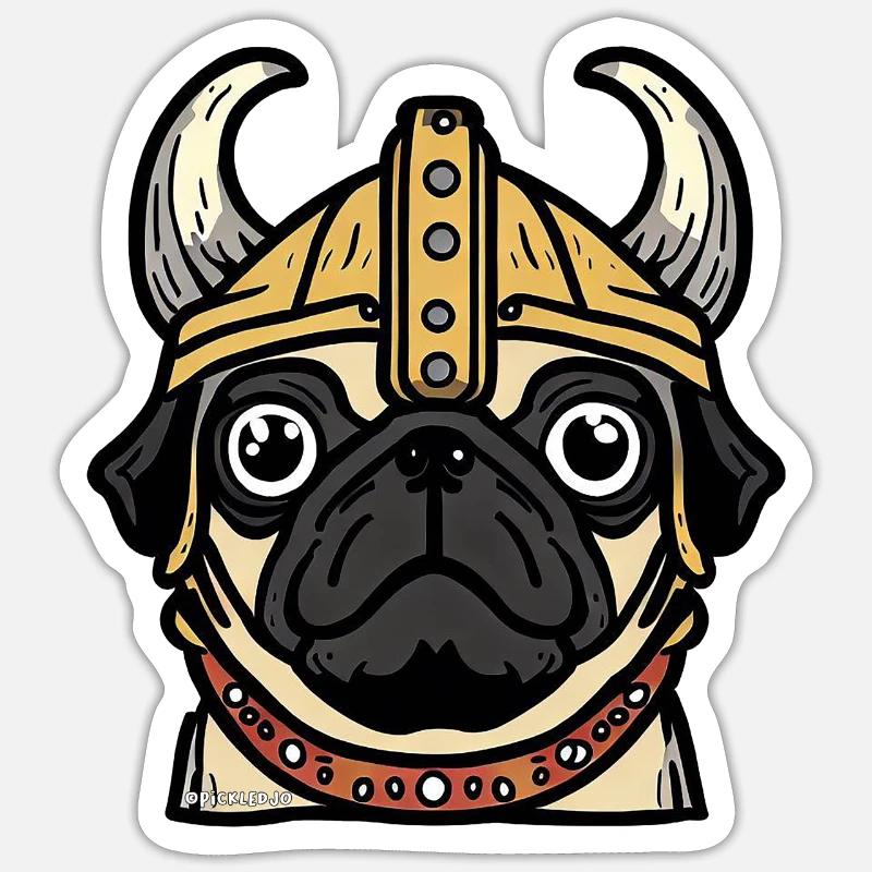 Mops Wikinger Sticker Größe S (10 x 10 cm)