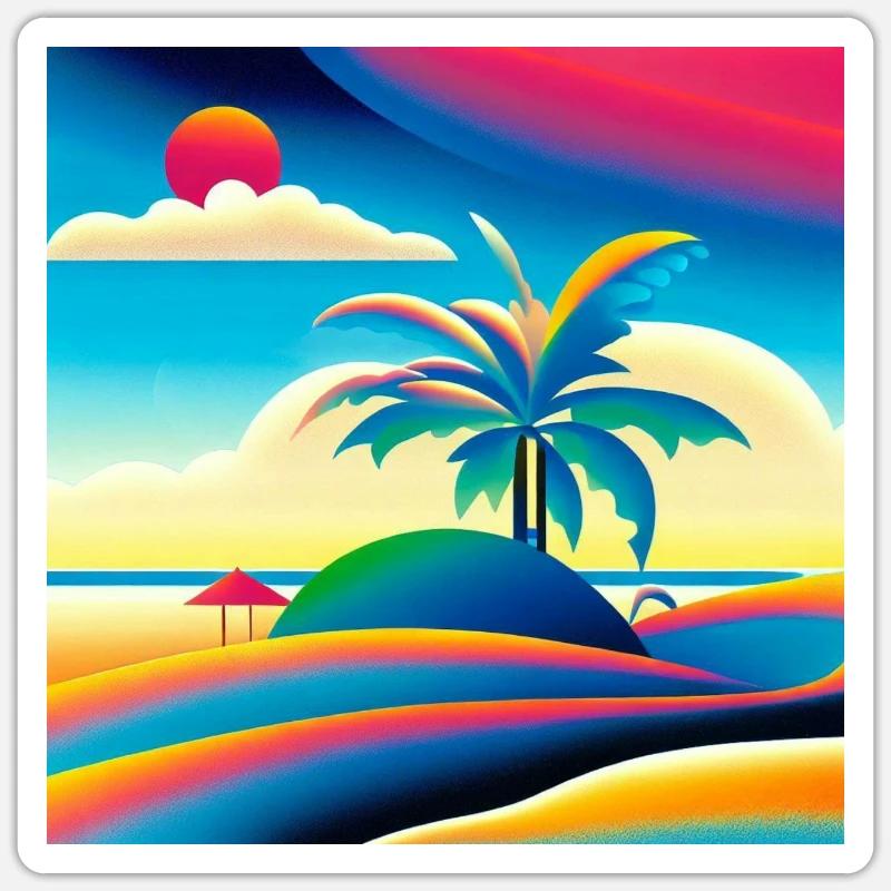 Beach sunset in 80s style - Sticker size S (10 x 10 cm) - white matte