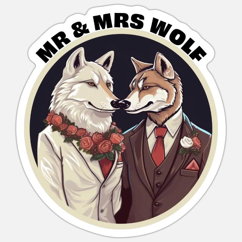 Mr. & Mrs. Wolf honeymooning. - Sticker size S (10 x 10 cm) - white matte