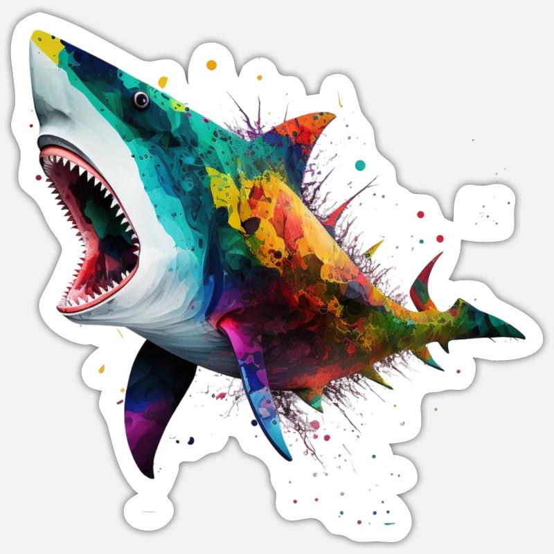 Requin cool - Sticker taille S (10 x 10 cm) - blanc mat
