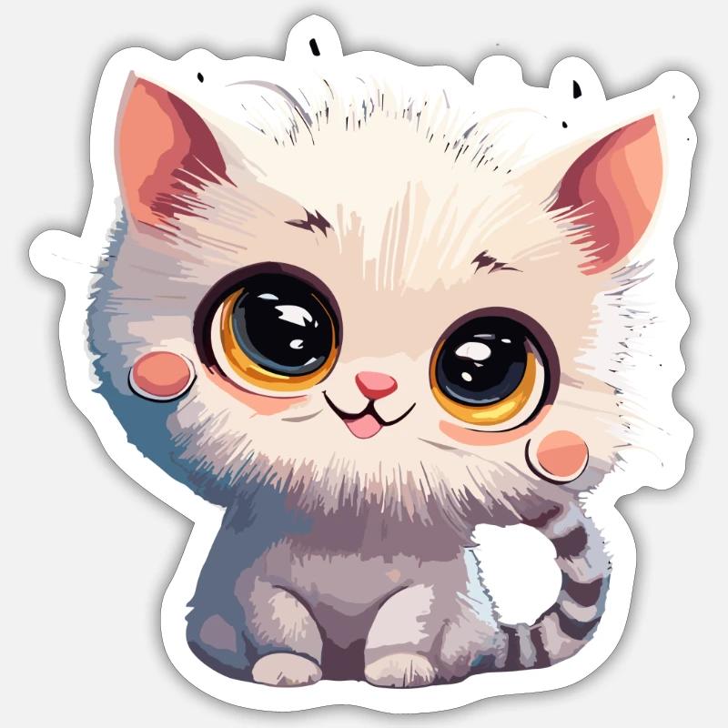 Chaton blanc mignon - Sticker taille S (10 x 10 cm) - blanc mat