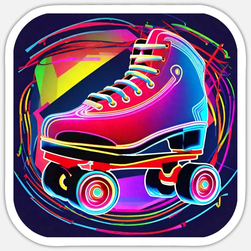 Bunter Disco Rollschuhe im Retro Style - Sticker Größe S (10 x 10 cm) - Mattweiß