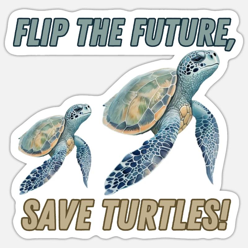 flip the future, save turtles! - Sticker taille S (10 x 10 cm) - blanc mat