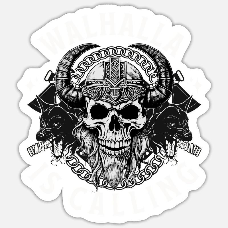 Walhalla is calling, Wikinger, Nordmänner - Sticker Größe S (10 x 10 cm) - Mattweiß