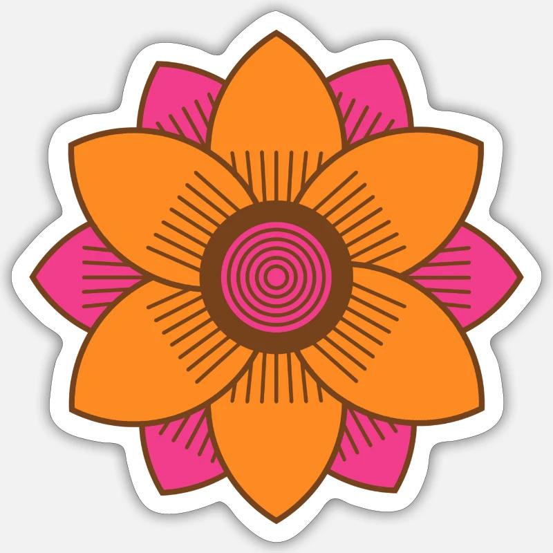 Style rétro du milieu du siècle Rose et Orange Fleur - Sticker taille S (10 x 10 cm) - blanc mat