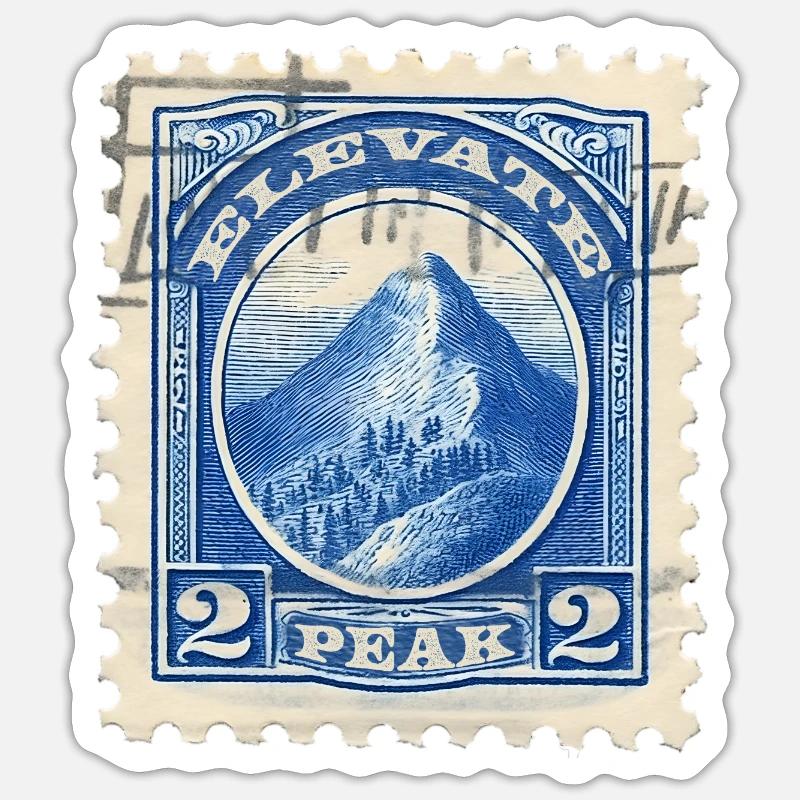 Timbre d'Élévation : Les Sommets en Bleu - Sticker taille S (10 x 10 cm) - blanc mat