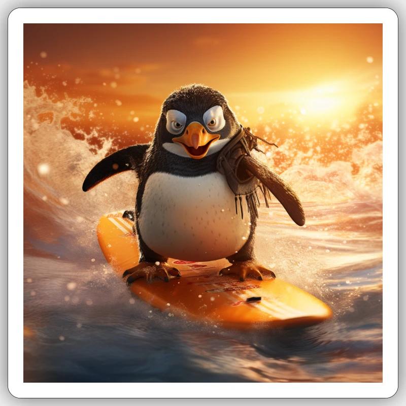 Pinguin riding on waves - Sticker Größe S (10 x 10 cm) - Mattweiß