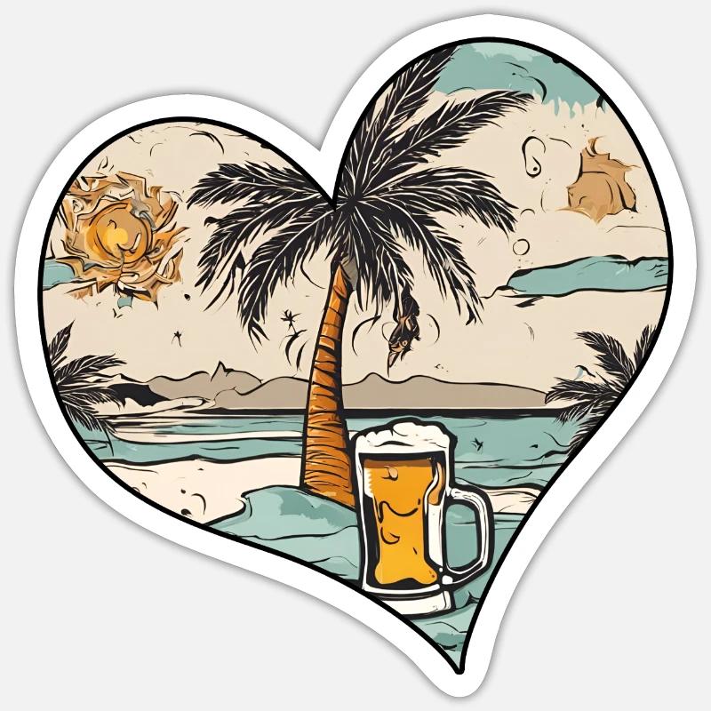 Palmier et bière - Sticker taille S (10 x 10 cm) - blanc mat