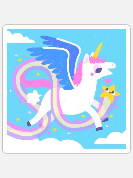 Fliegendes Einhorn - Sticker Größe S (10 x 10 cm) - Mattweiß