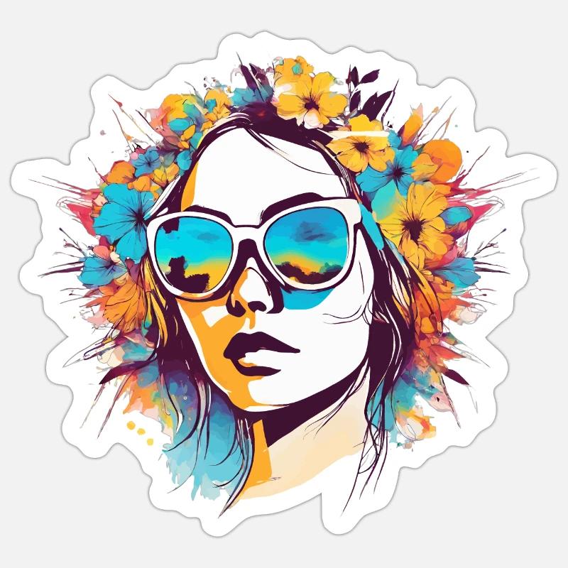 Bunte Blumenfrau - Sticker Größe S (10 x 10 cm) - Mattweiß