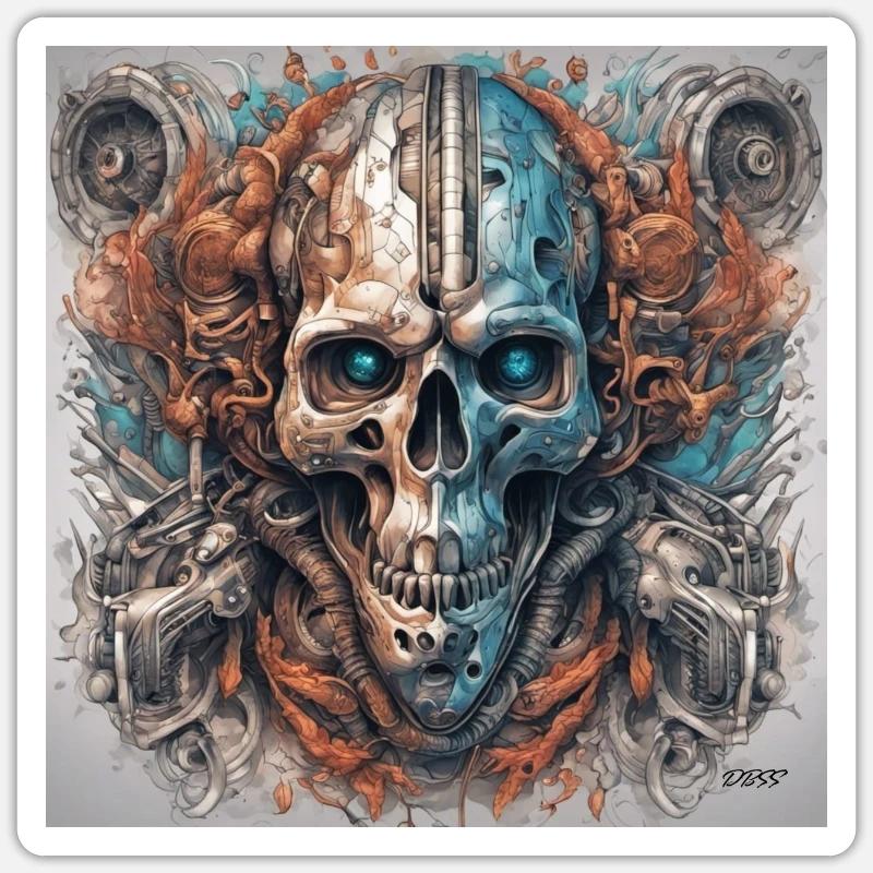 Biomechanical skull - Sticker size S (10 x 10 cm) - white matte