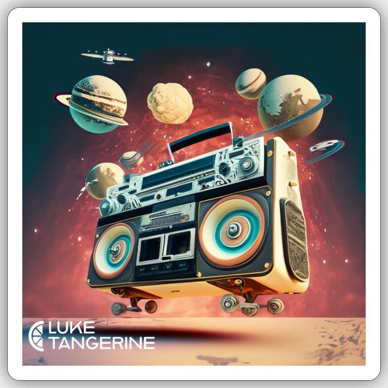 Boombox spatiale - Sticker taille S (10 x 10 cm) - blanc mat