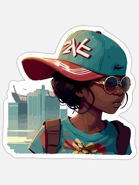 Urbanes Mädchen mit Sonnenbrille - Sticker Größe S (10 x 10 cm) - Mattweiß