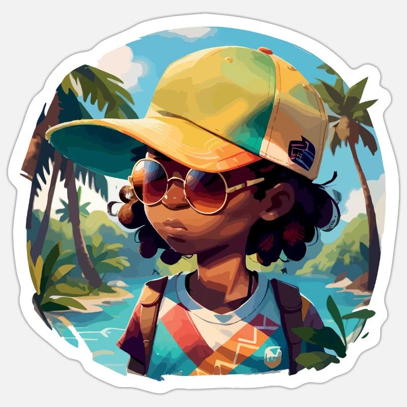 Black Kid sur Tropical Beach - Sticker taille S (10 x 10 cm) - blanc mat