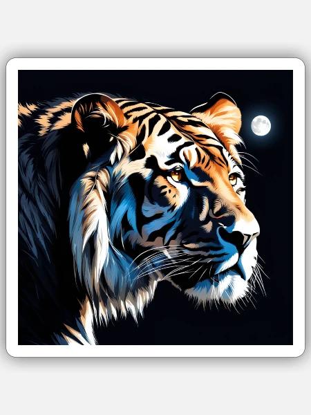 Mondlicht Tiger Neonkunst - Sticker Größe S (10 x 10 cm) - Mattweiß