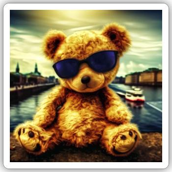 Teddy in Hamburg - Sticker Größe S (10 x 10 cm) - Mattweiß - Vorne