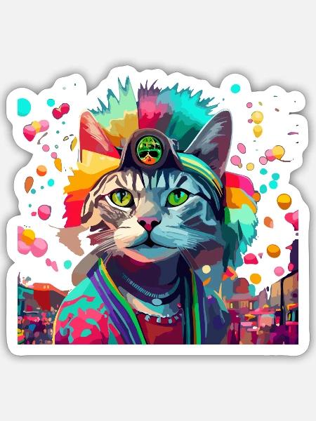 Festival Cat Geschenk - Sticker Größe S (10 x 10 cm) - Mattweiß