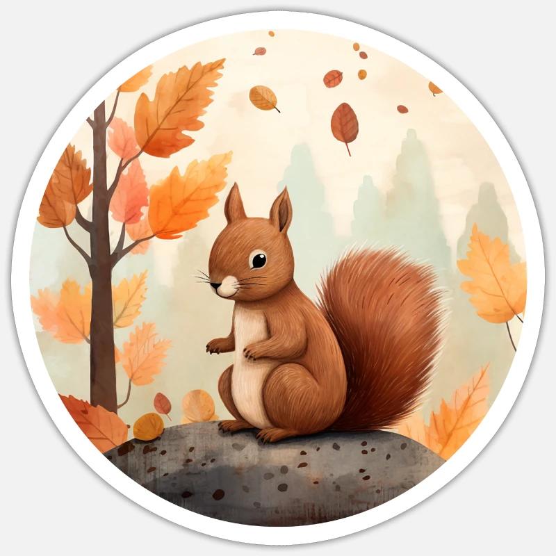 Eichhörnchen im Herbst - Sticker Größe S (10 x 10 cm) - Mattweiß