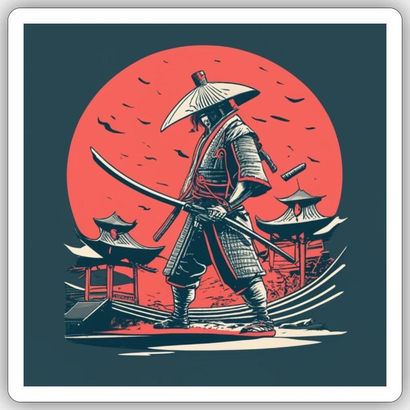 Retro Samurai - Sticker size S (10 x 10 cm) - white matte