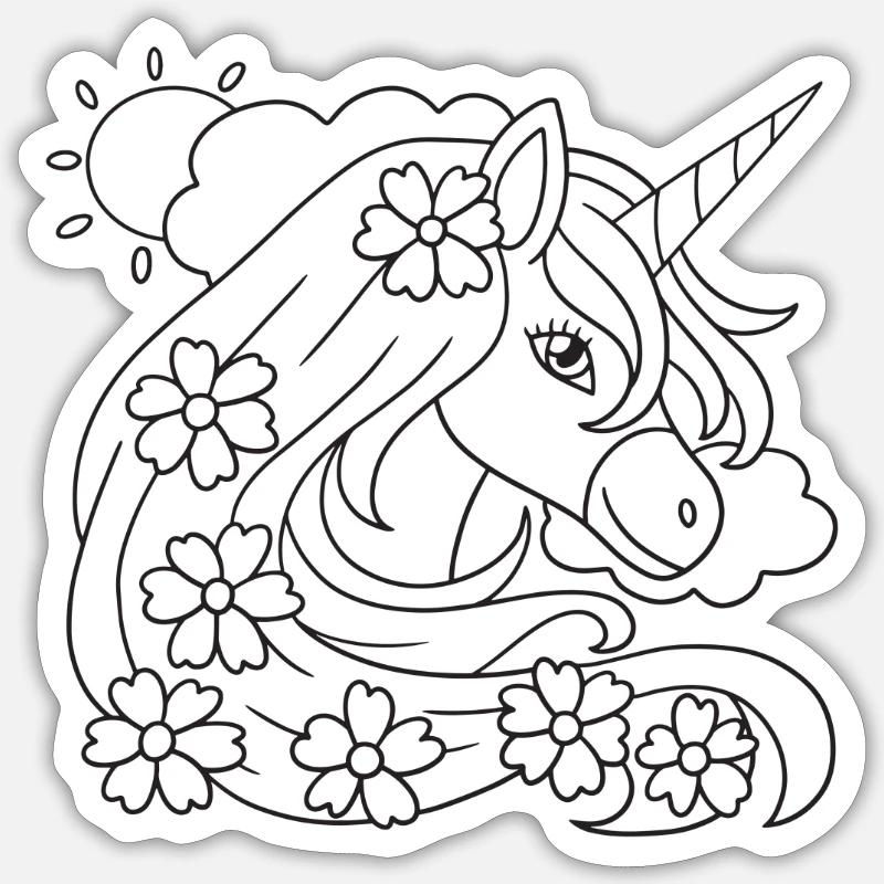 Ausmalvorlage Einhorn - Sticker Größe S (10 x 10 cm) - Mattweiß
