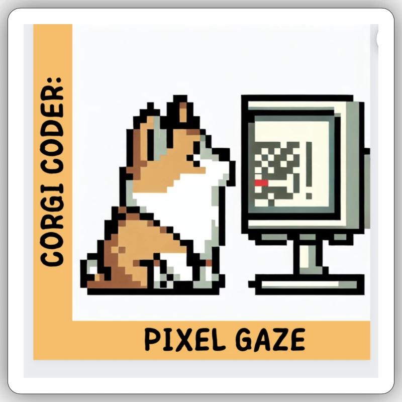 Corgi Coder: Pixel Gaze Sticker Größe S (10 x 10 cm)