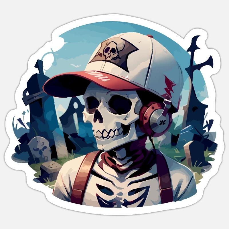 Graveyard Skull avec écouteurs - Sticker taille S (10 x 10 cm) - blanc mat