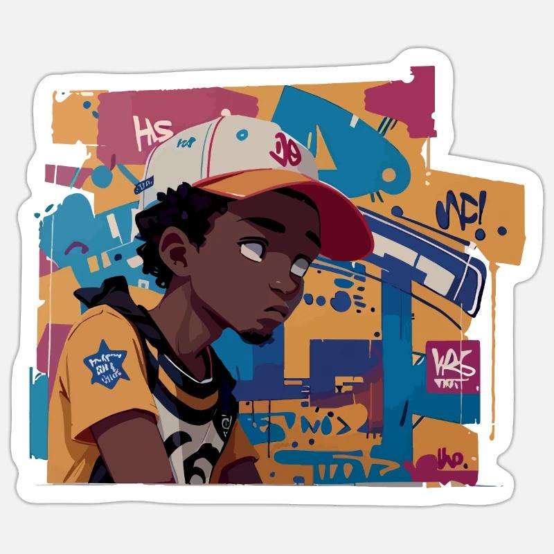 Black Kid devant Graffiti Background Sticker taille S (10 x 10 cm)