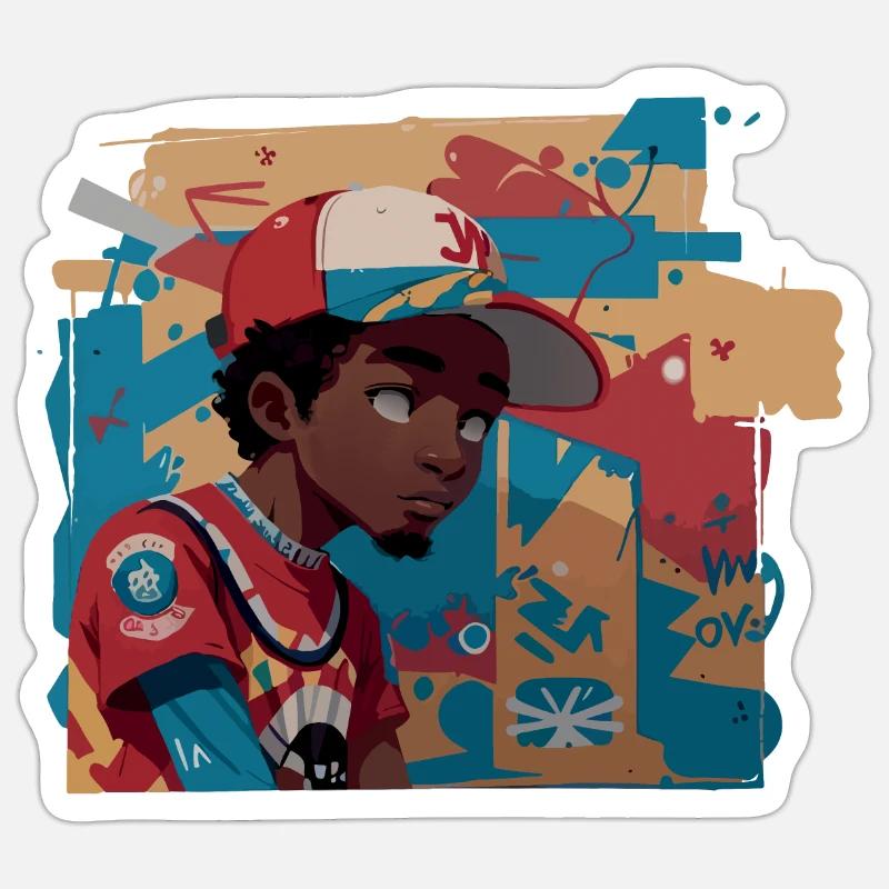 Black Kid devant le mur de graffitis Sticker taille S (10 x 10 cm)