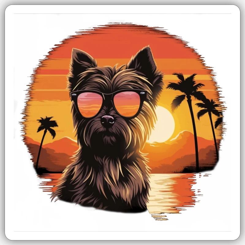 Yorkshire Terrier mit Sonnenbrille - Sticker Größe S (10 x 10 cm) - Mattweiß