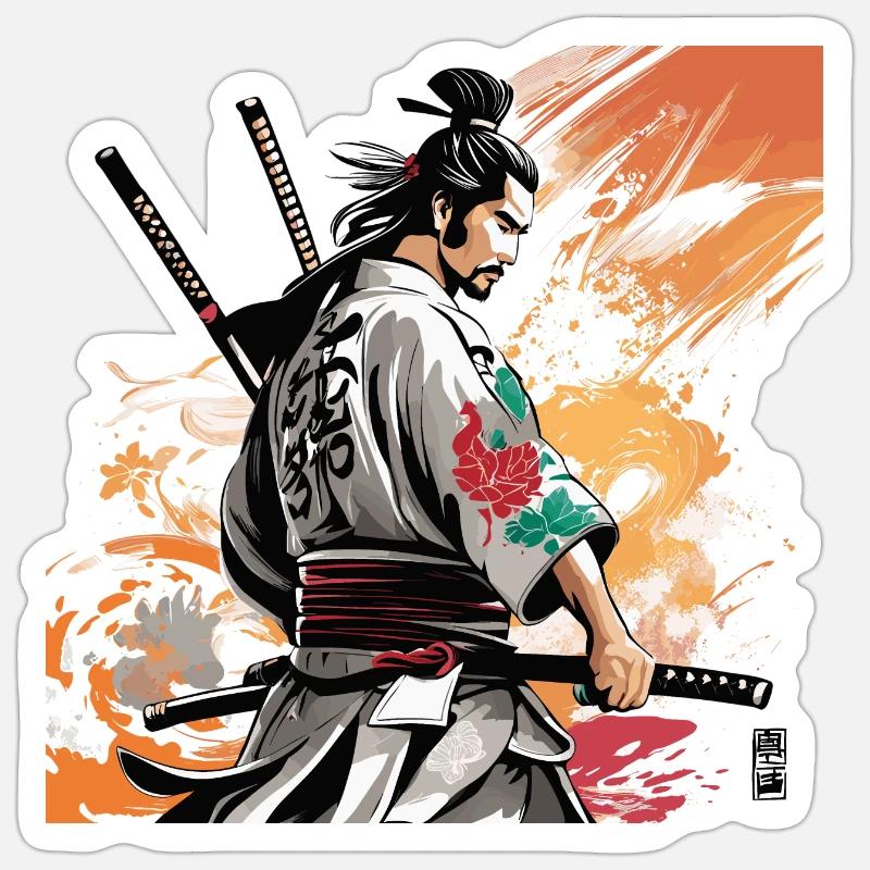 Samurai mit Schwertergrafik - Sticker Größe S (10 x 10 cm) - Mattweiß