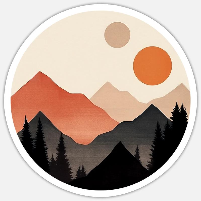 Mountains and two suns - Sticker size S (10 x 10 cm) - white matte