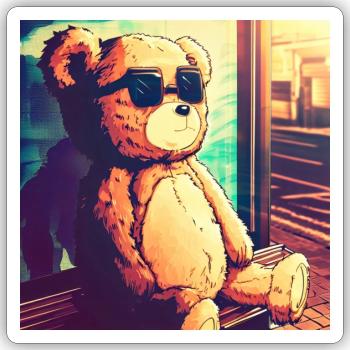 Teddy on Bus - Sticker Größe S (10 x 10 cm) - Mattweiß - Vorne