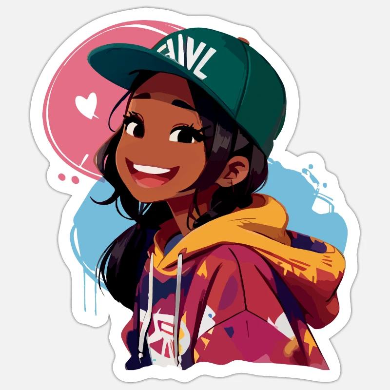 Schwarzes Mädchen im Kapuzenpullover Sticker Größe S (10 x 10 cm)