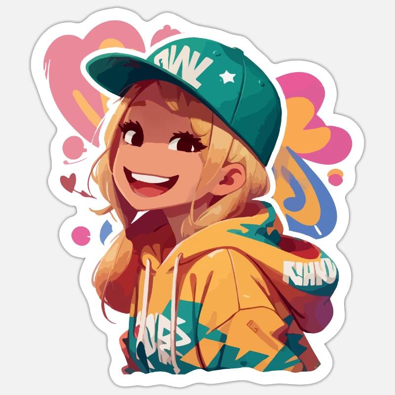 Amerikanisches Mädchen lächelt im Kapuzenpullover - Sticker Größe S (10 x 10 cm) - Mattweiß