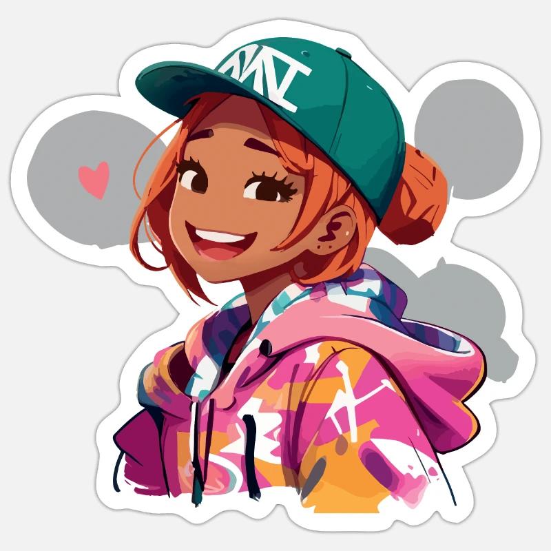 Rothaariges Mädchen im Kapuzenpullover - Sticker Größe S (10 x 10 cm) - Mattweiß