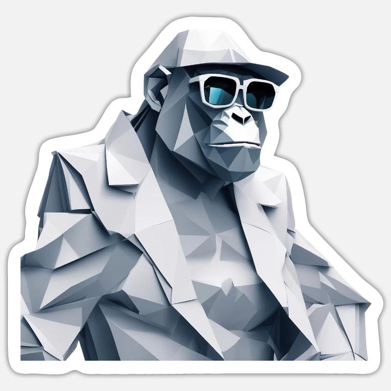 Singe cool en robe ridée - Sticker taille S (10 x 10 cm) - blanc mat