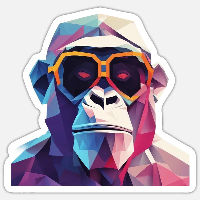 Singe cool en robe ridée - Sticker taille S (10 x 10 cm) - blanc mat