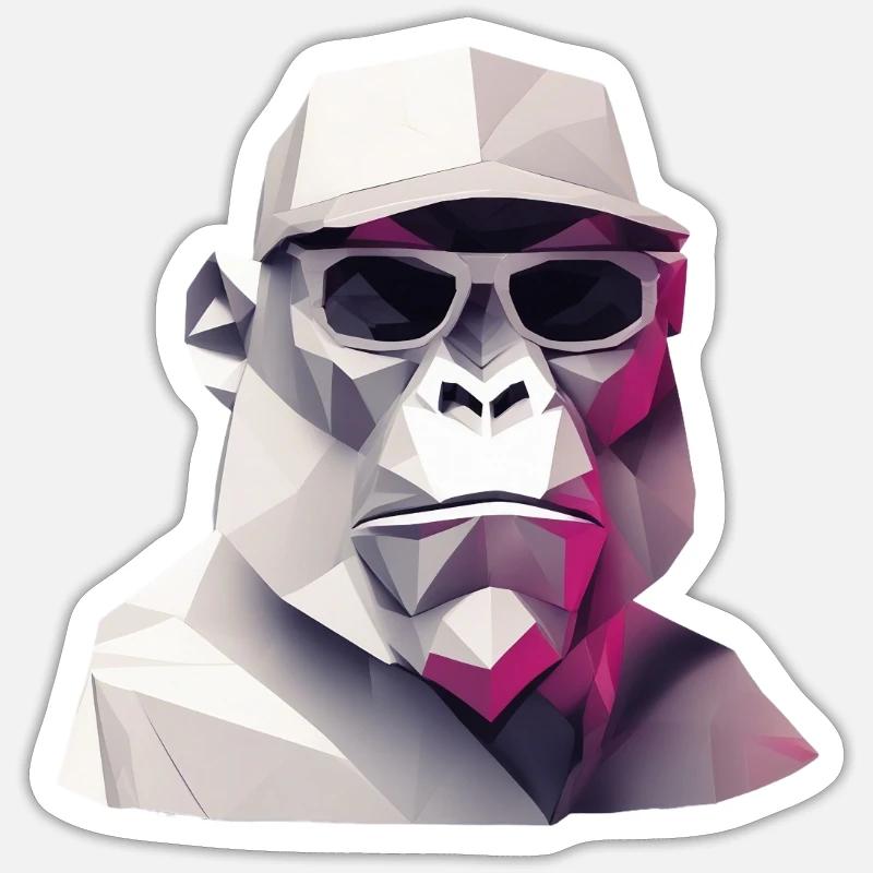 Singe cool en robe ridée - Sticker taille S (10 x 10 cm) - blanc mat