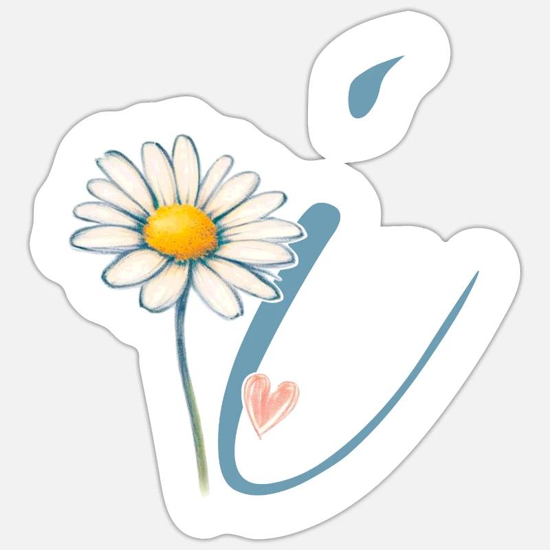 Buchstabe i Gänseblümchen Herz - Sticker Größe S (10 x 10 cm) - Mattweiß
