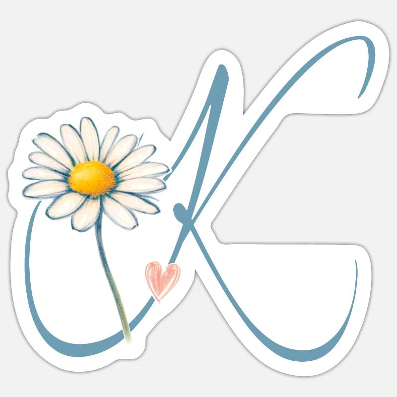 Buchstabe K Gänseblümchen Herz - Sticker Größe S (10 x 10 cm) - Mattweiß