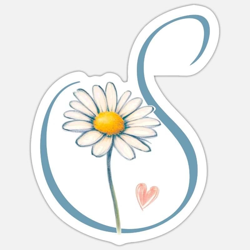Buchstabe S Gänseblümchen Herz - Sticker Größe S (10 x 10 cm) - Mattweiß