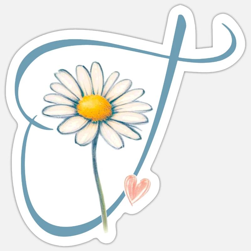 Buchstabe T Gänseblümchen Herz - Sticker Größe S (10 x 10 cm) - Mattweiß