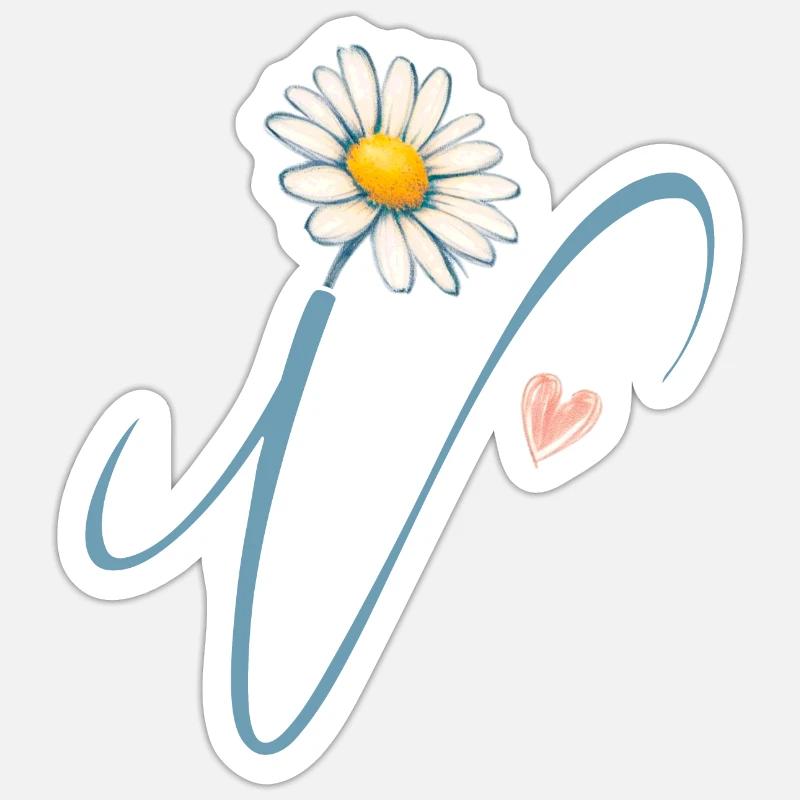 Ein schlichtes, schöBuchstabe V Gänseblümchen Herz Sticker Größe S (10 x 10 cm)