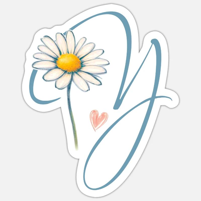 Buchstabe Y Gänseblümchen Herz Sticker Größe S (10 x 10 cm)