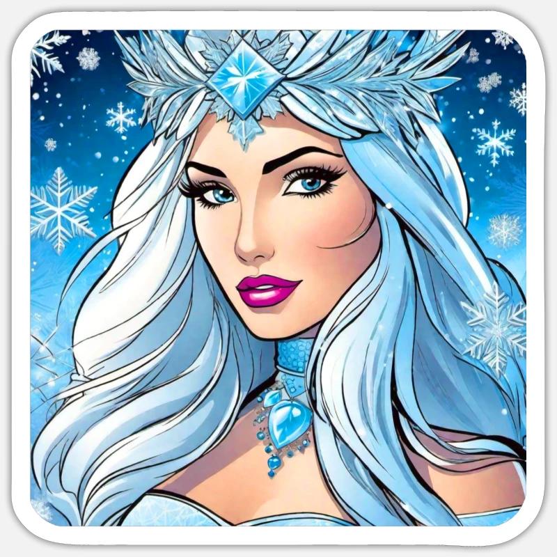 Winter Eiskönigin mit Eiskristallen - Sticker Größe S (10 x 10 cm) - Mattweiß