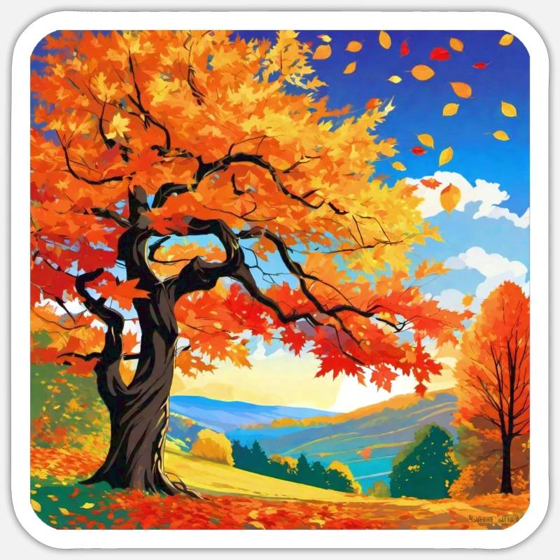 Bunte Herbstlandschaft - Sticker Größe S (10 x 10 cm) - Mattweiß