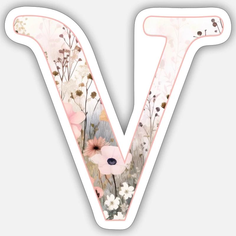Personalizable Monogram V Floral Pattern Sticker size S (10 x 10 cm)