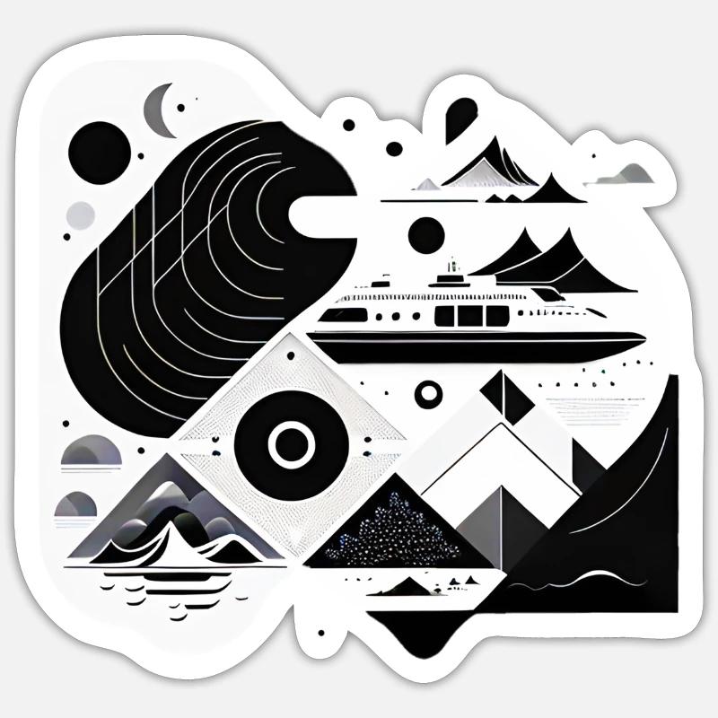 Collage Modern-Stil/ Berge, Schiff Landschaft Sticker Größe S (10 x 10 cm)