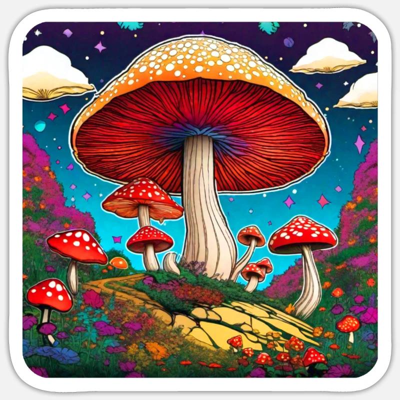 Champignons de crapaud cool - Sticker taille S (10 x 10 cm) - blanc mat