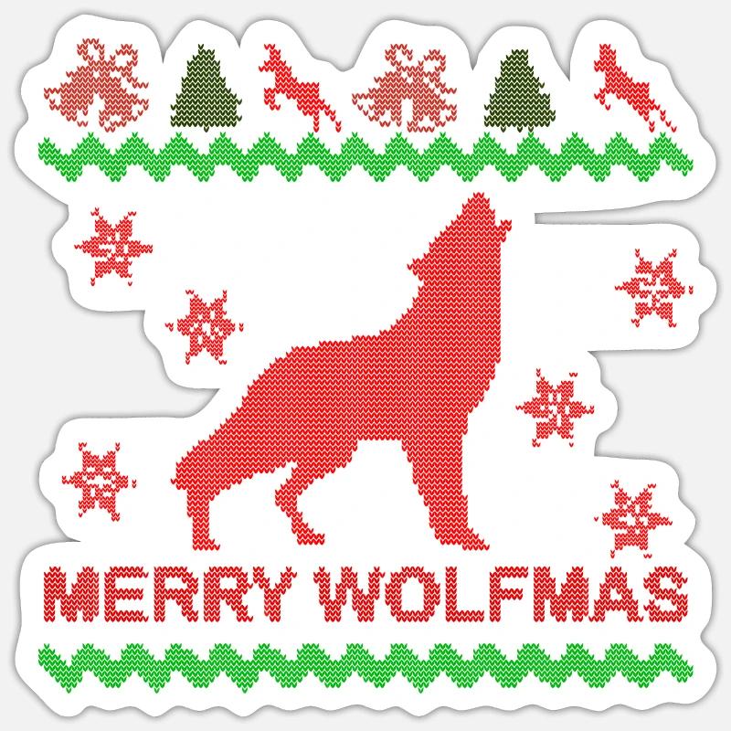 Merry Wolfmas Wolf Merry Ugly Christmas Pullover Sticker Größe S (10 x 10 cm)
